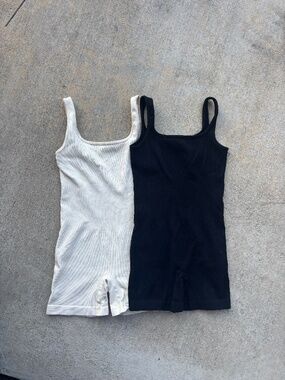 2pcs Black / Cream Bodycon Romper/Playsuits